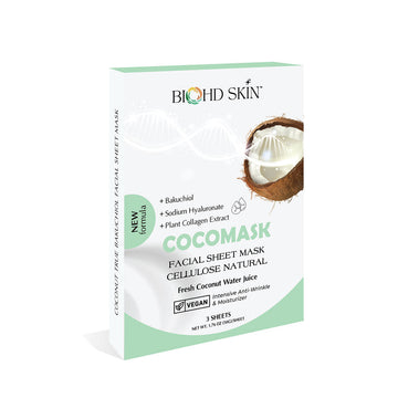 BIOHD SKIN Bakuchiol Coconut Sheet Mask, Vegan Hydrating Facial Mask with Sodium Hyaluronate & Plant Collagen, K-Beauty Self Care, 3 Sheets
