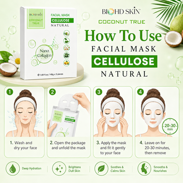 BIOHD SKIN Nano Collagen Coconut Sheet Mask 5-pack for at-home self care routine