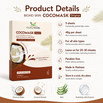 Coconut Jelly Face Mask – Cooling Hydrating Jelly Sheet Mask with Aloe (5 Sheets)