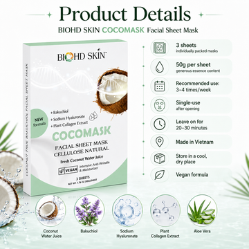 BIOHD SKIN Bakuchiol Coconut Sheet Mask — moisturizing sheet mask for self care, product detail