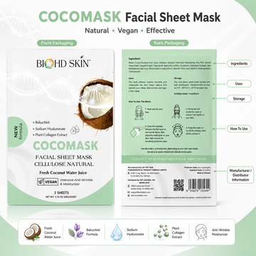 BIOHD SKIN Bakuchiol Coconut Sheet Mask — facial sheet mask packaging, product detail