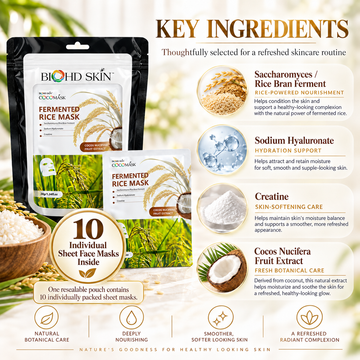 Fermented rice face mask sheet applied for hydrating at-home skincare