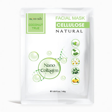 BIOHD SKIN Nano Collagen Coconut Sheet Mask, Bio-Cellulose Hydrating Facial Mask, K-Beauty Self Care, Soft & Smooth Skin Feel, 5 Sheets (1.69 fl oz)
